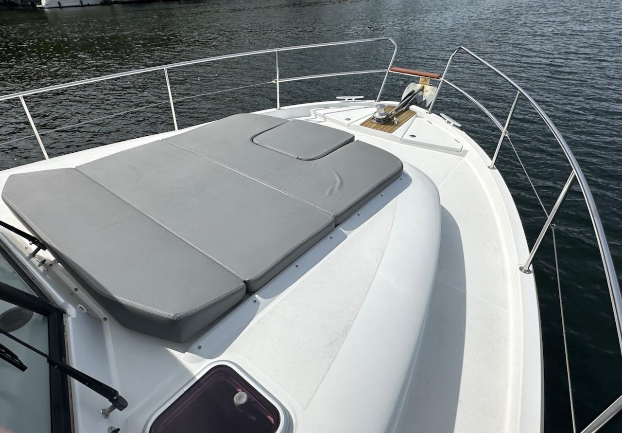 Oversized bow sunpad on the yacht's foredeck